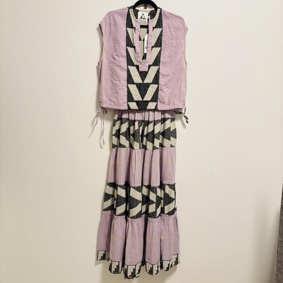 Pearl & Caviar Top Skirt Womens Size S/M Lilac Zakar Geometric Maxi Dress Set - Picture 1 of 14
